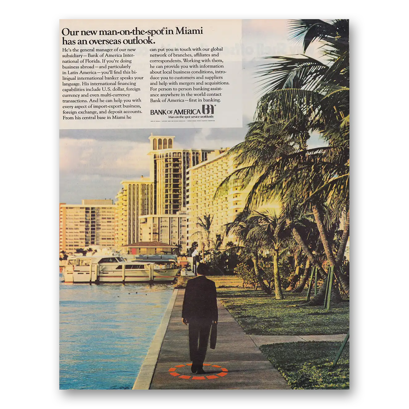 1971 Bank of America Man On The Spot In Miami Vintage Magazine Print Ad