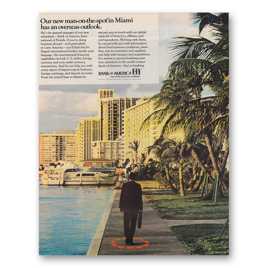 1971 Bank of America Man On The Spot In Miami Vintage Magazine Print Ad