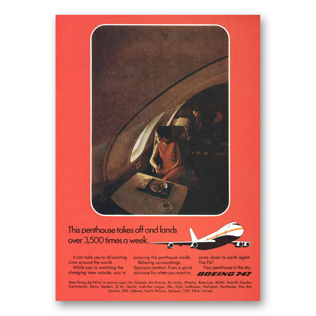 1971 Boeing 747 Pentthouse Takes Off and Lands Vintage Magazine Print Ad