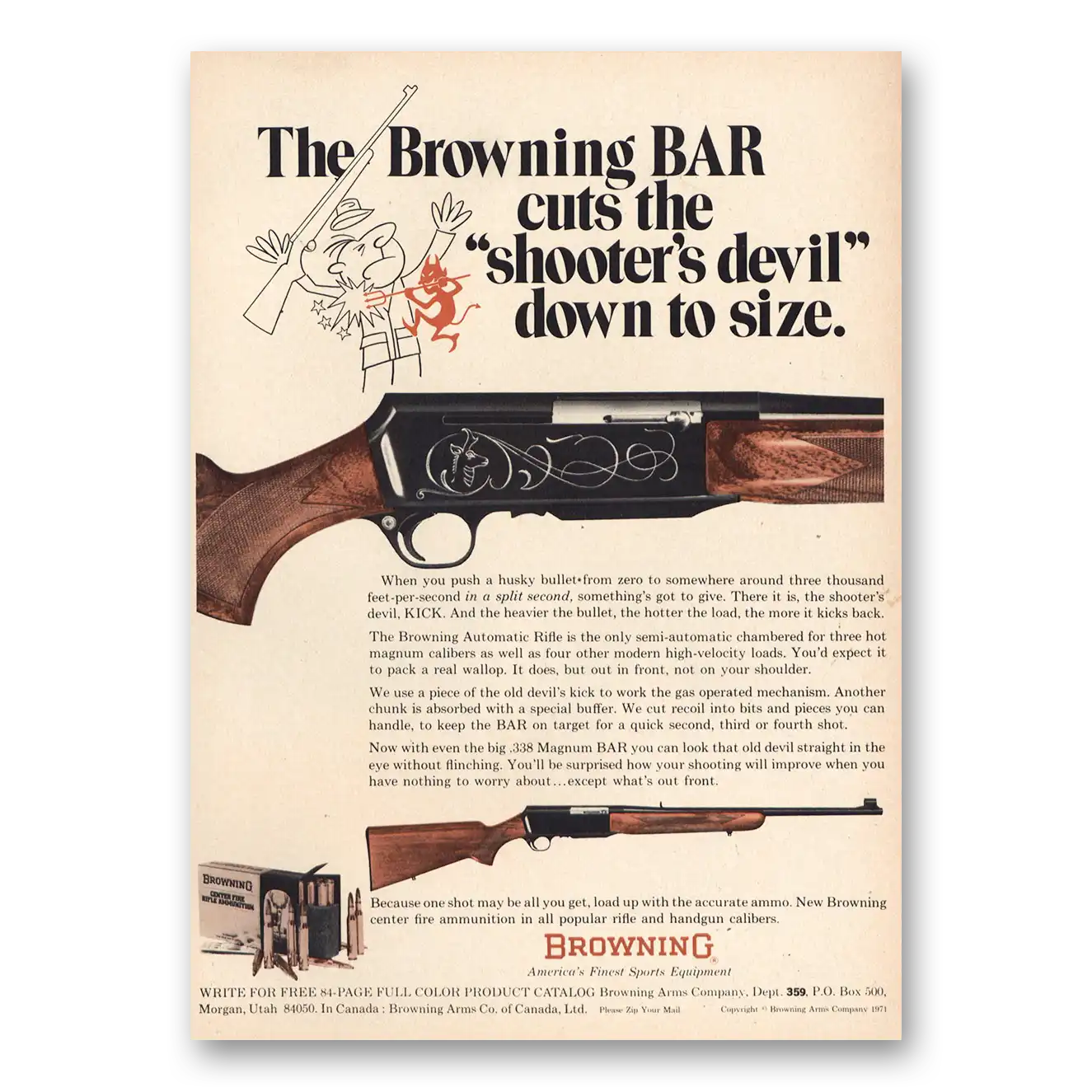 1971 Browning Arms Shooters Devil Vintage Magazine Print Ad