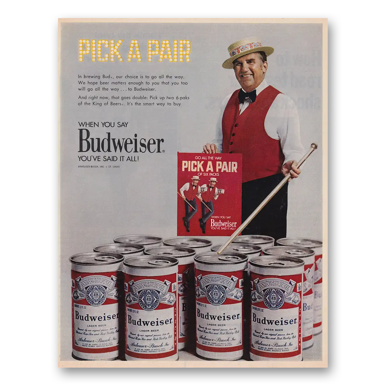 1971 Budweiser Beer Pick a Pair Ed McMahon Vintage Magazine Print Ad