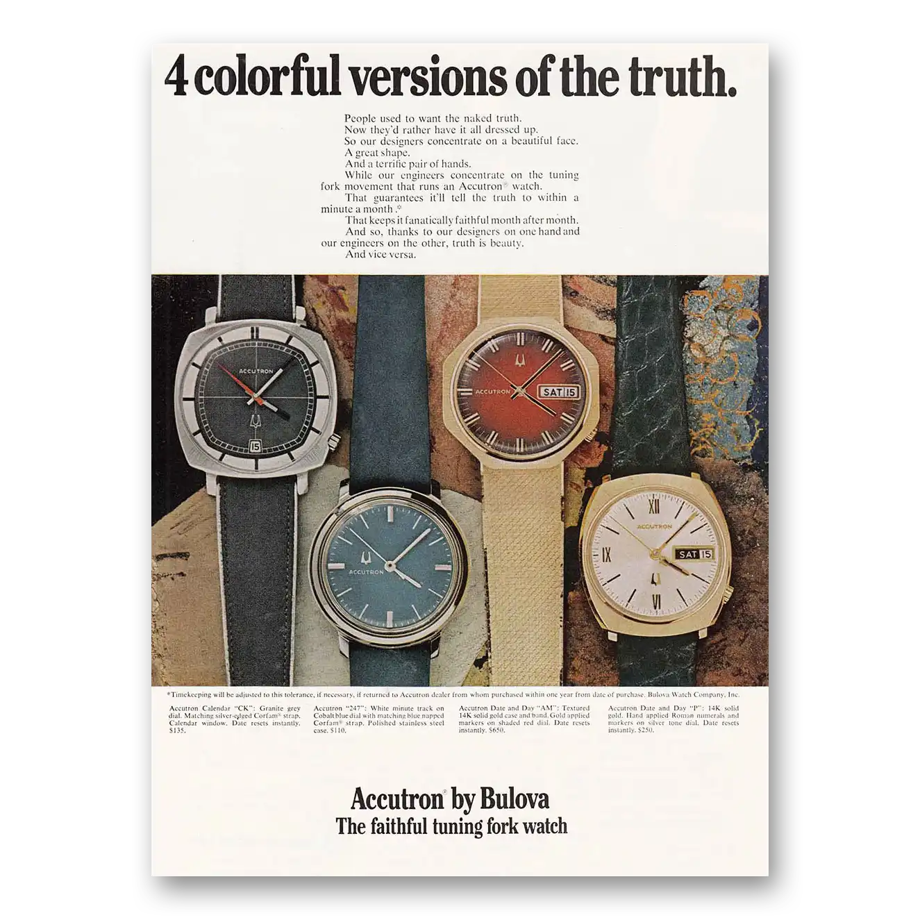 1971 Accutron Watch Colorful Versions of the Truth Vintage Magazine Print Ad