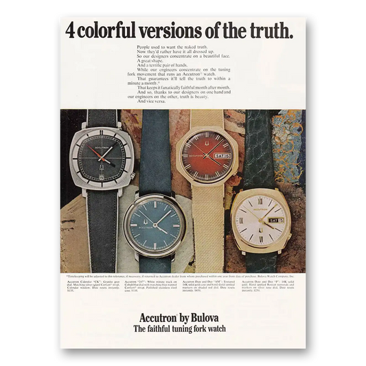 1971 Accutron Watch Colorful Versions of the Truth Vintage Magazine Print Ad