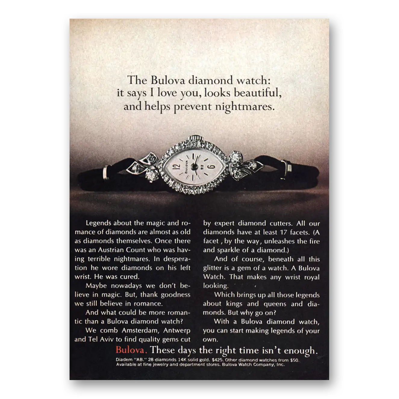 1971 Bulova Watch Diamond Watch It Says I Love You Vintage Magazine Print Ad