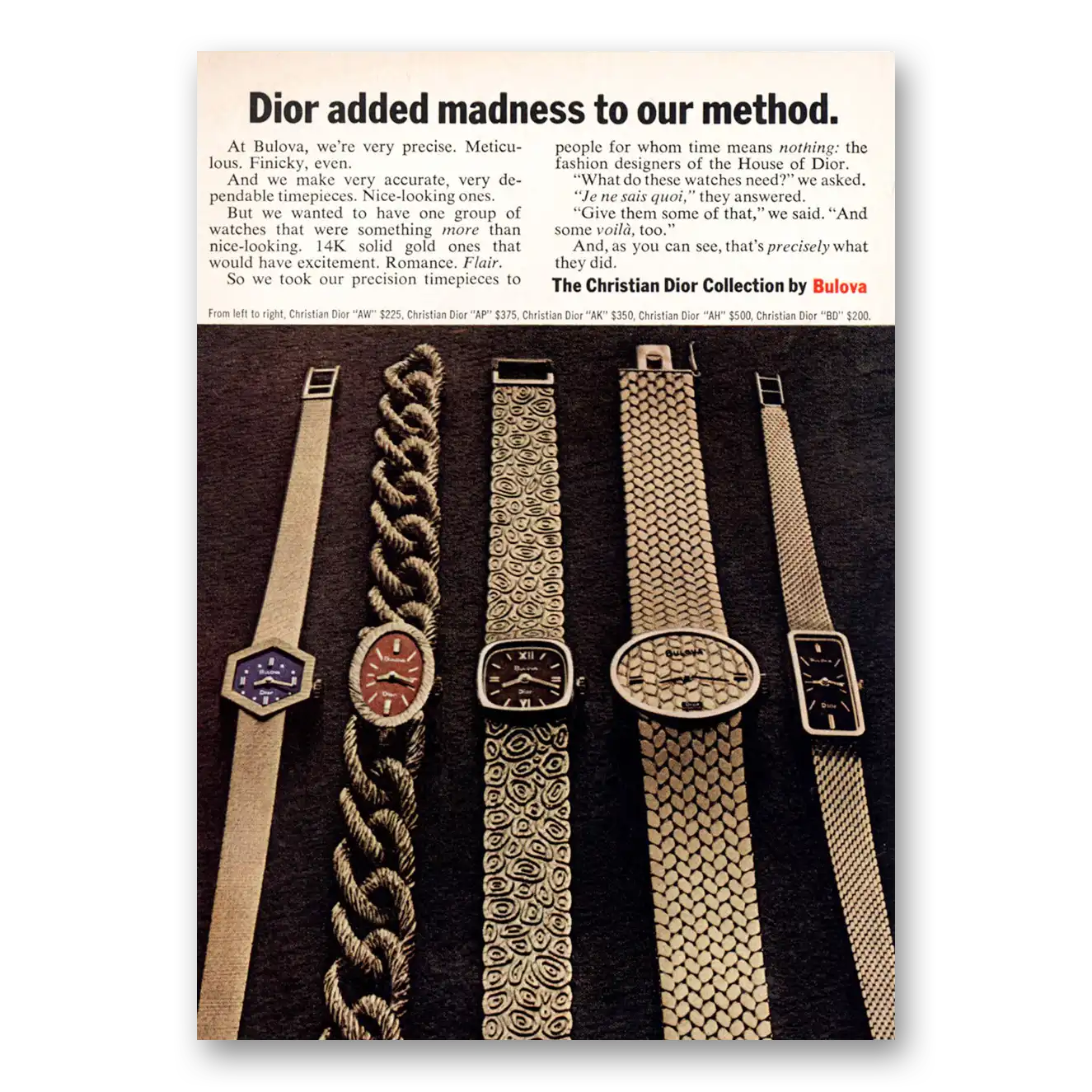 1971 Bulova Watch Dior Added Madness To Our Method Vintage Magazine Print Ad