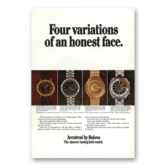 1971 Accutron Watch Four Variations Honest Face Vintage Magazine Print Ad