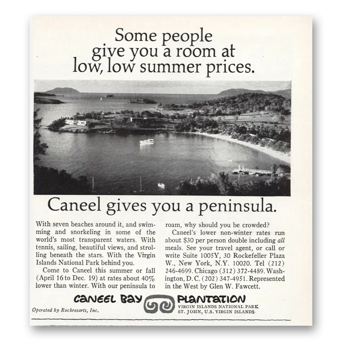 1971 Caneel Bay Peninusla Vintage Magazine Print Ad