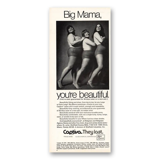 1971 Captiva Nylons Big Mama You're Beautiful Vintage Magazine Print Ad