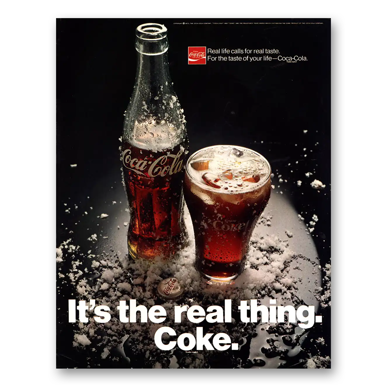 1971 Coca Cola Real Life Calls for Real Taste Vintage Magazine Print Ad