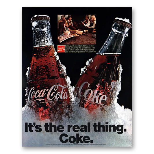 1971 Coca Cola Sitting With Friends Listening to Music Vintage Magazine Print Ad