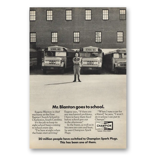 1971 Champion Spark Plugs Mr  Blanton Goes to School Vintage Magazine Print Ad