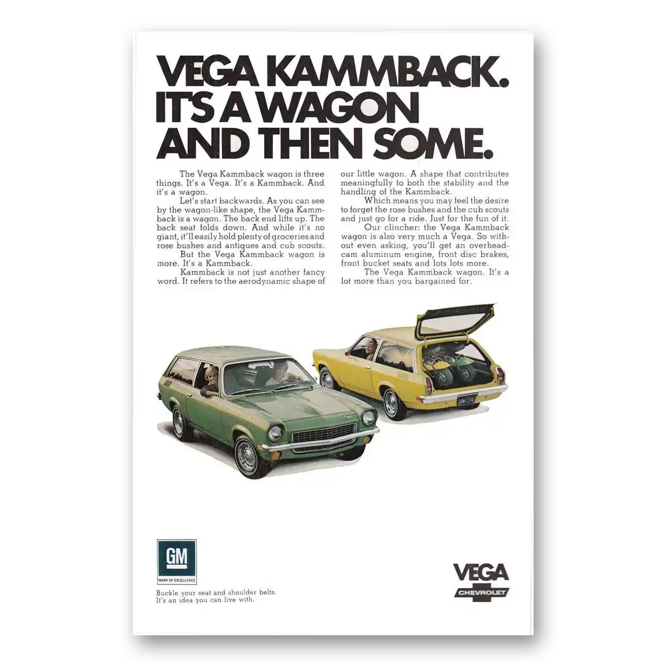 1971 Chevrolet Vega Kammback Vintage Magazine Print Ad