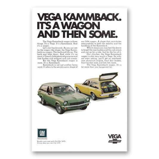 1971 Chevrolet Vega Kammback Vintage Magazine Print Ad