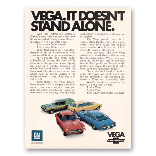 1971 Chevrolet Vega Doesn't Stand Alone Vintage Magazine Print Ad