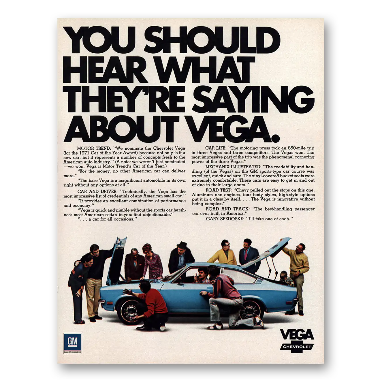 1971 Chevrolet Vega Hear What They're Saying Vintage Magazine Print Ad