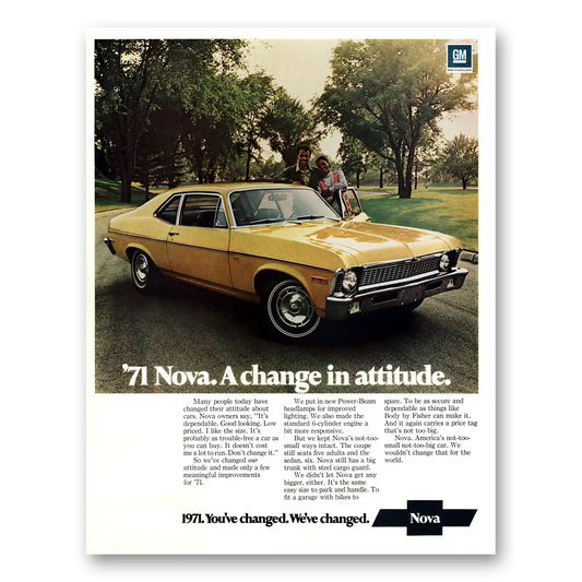 1971 Chevrolet Nova Change In Attitude Many People Today Vintage Magazine Print Ad