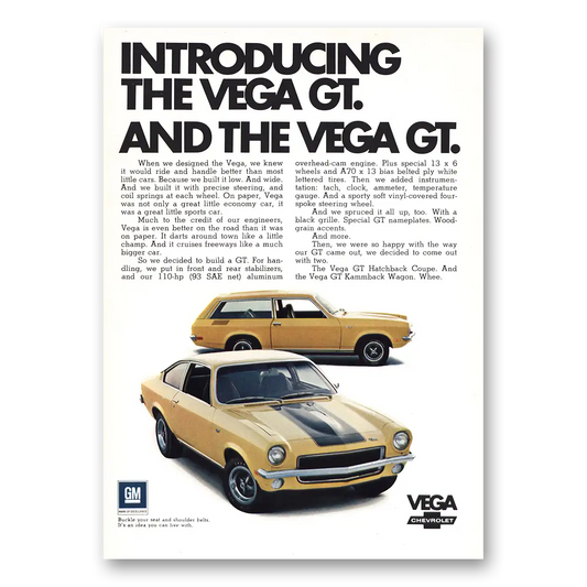 1971 Chevrolet Vega Introducing Vega VT and Vega GT Vintage Magazine Print Ad