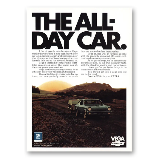 1970 Chevrolet Vega All Day Car Vintage Magazine Print Ad