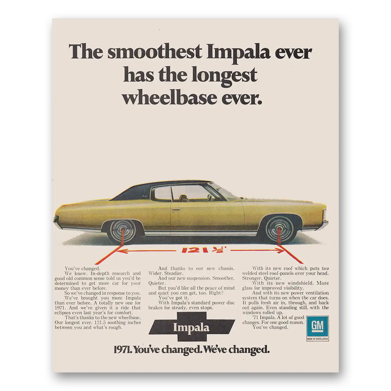 1971 Chevrolet Impala Longest Wheelbase Ever Vintage Magazine Print Ad