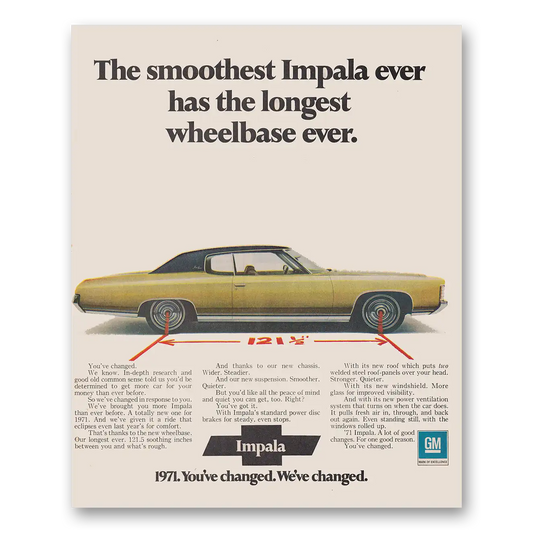 1971 Chevrolet Impala Longest Wheelbase Ever Vintage Magazine Print Ad