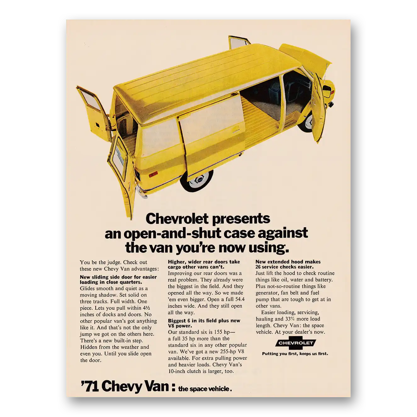 1970 Chevy Van Open and Shut Case Vintage Magazine Print Ad