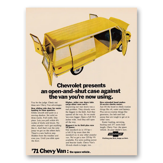 1970 Chevy Van Open and Shut Case Vintage Magazine Print Ad