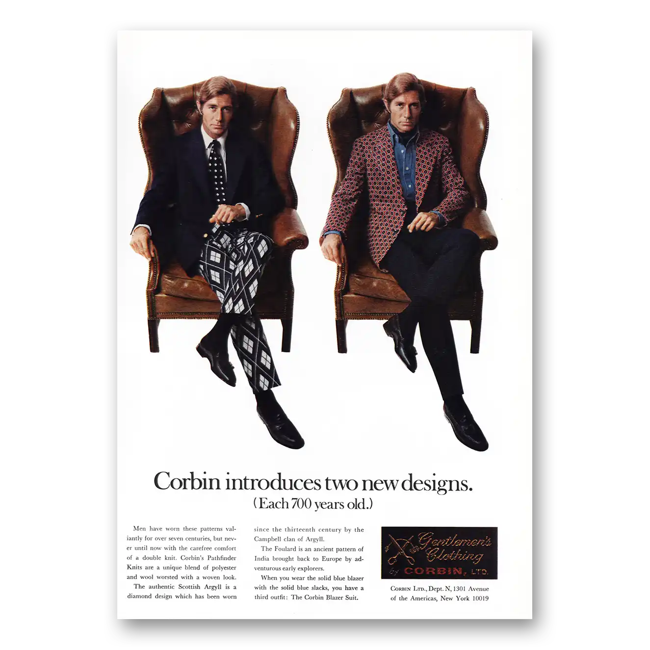 1971 Corbin Introduces Two New Designs 700 Years Old Vintage Magazine Print Ad