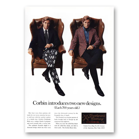 1971 Corbin Introduces Two New Designs 700 Years Old Vintage Magazine Print Ad