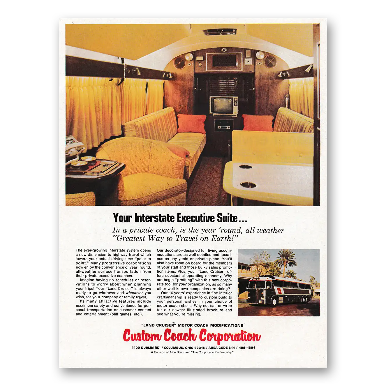 1971 Custom Coach Custom Coach Your Interstate Executive Suite Vintage Magazine Print Ad