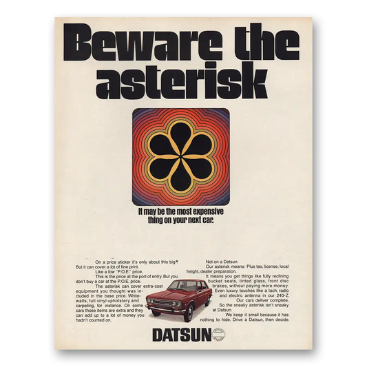 1971 Datsun Beware the Asterisk Vintage Magazine Print Ad