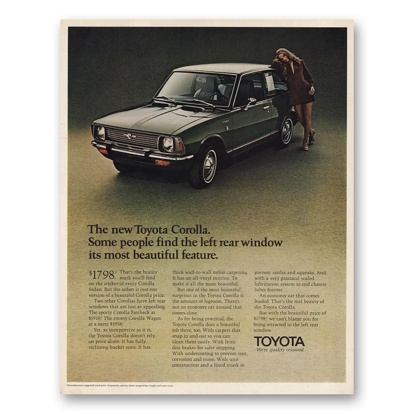 1971 Toyota Corolla Left Rear Window Most Beautiful Vintage Magazine Print Ad