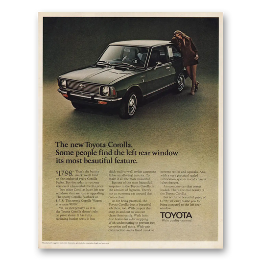 1971 Toyota Corolla Left Rear Window Most Beautiful Vintage Magazine Print Ad