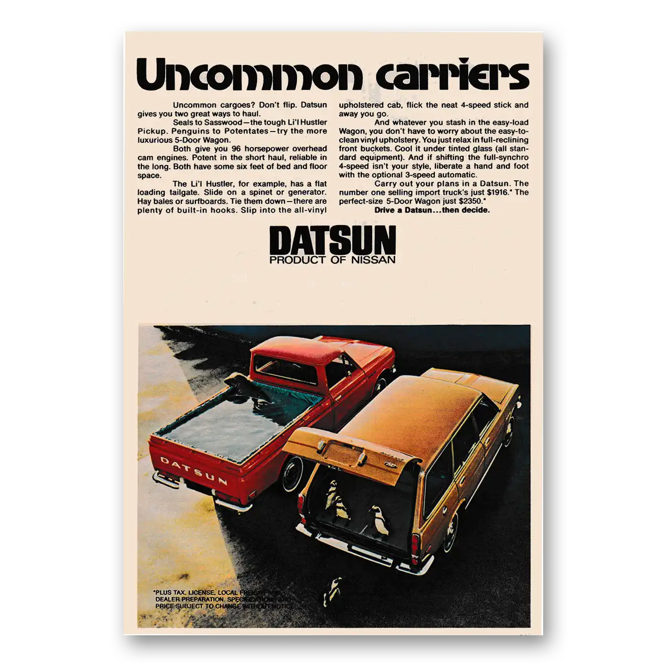 1971 Datsun Trucks Uncommon Carriers Vintage Magazine Print Ad