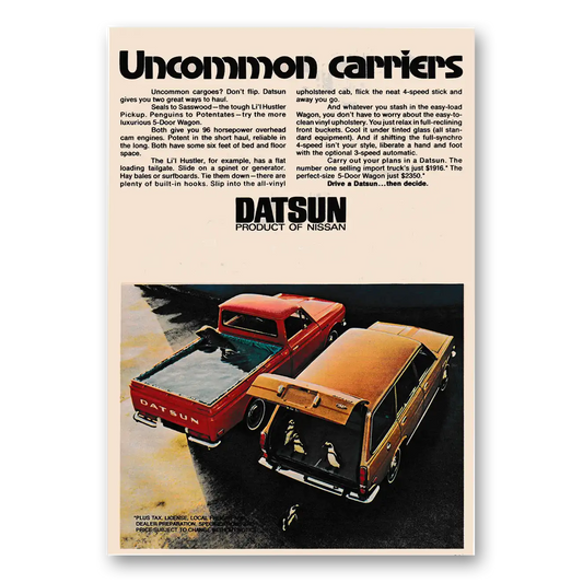 1971 Datsun Trucks Uncommon Carriers Vintage Magazine Print Ad