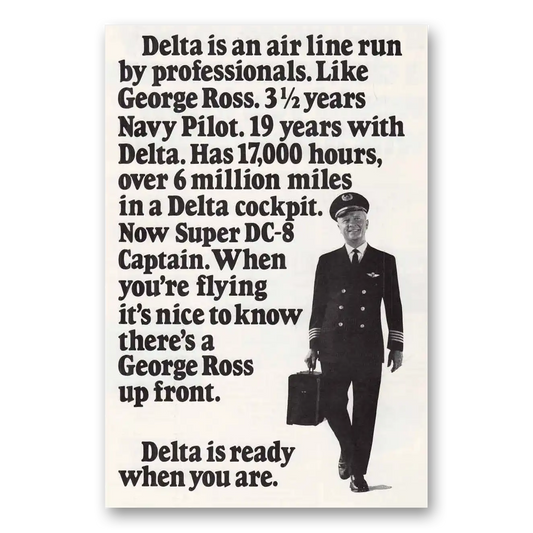 1971 Delta Air Lines George Ross Navy Pilot Super DC Vintage Magazine Print Ad