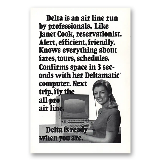 1971 Delta Air Lines Delamatic Computer Janet Cook Vintage Magazine Print Ad