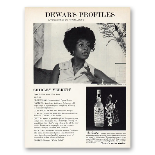 1971 Dewars White Label Shirley Verrett Vintage Magazine Print Ad