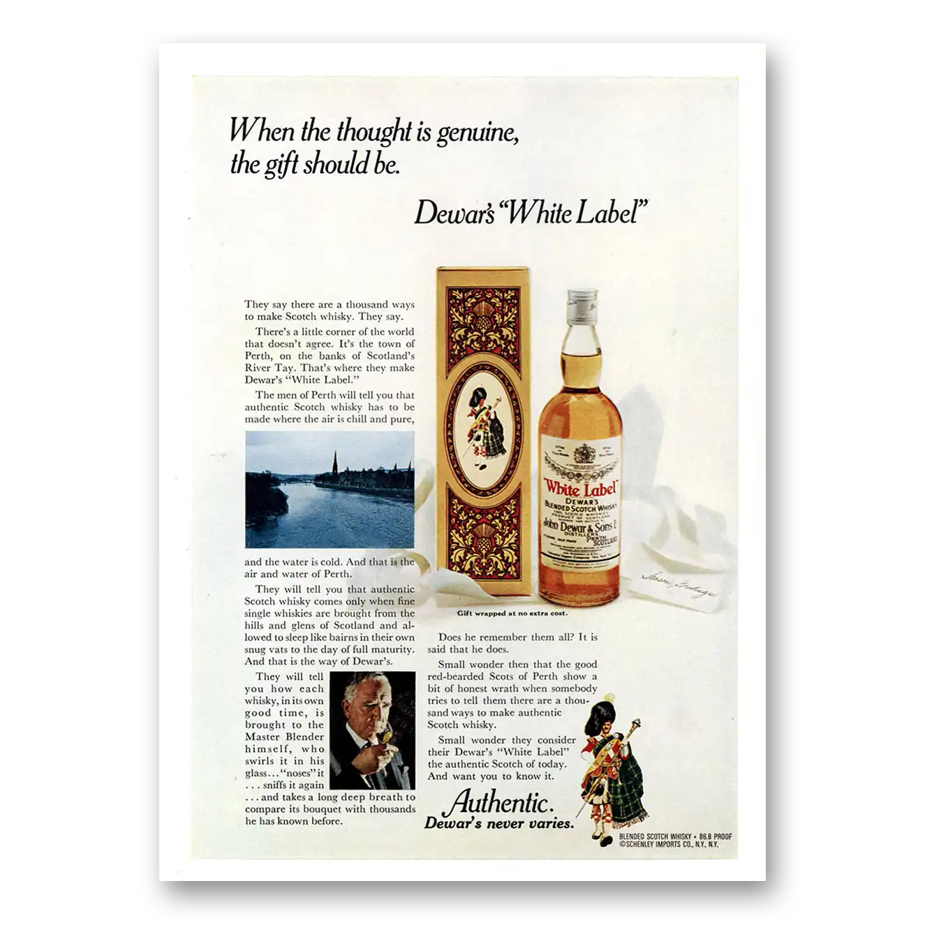 1971 Dewars White Label Thought Is Genuine Vintage Magazine Print Ad