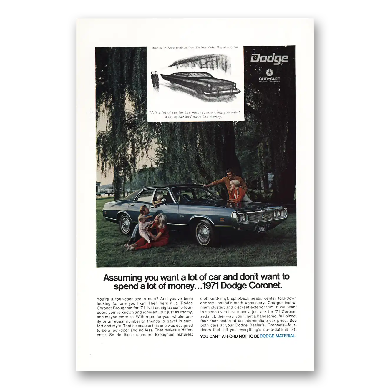 1970 Dodge Coronet Want a Lot of Car Vintage Magazine Print Ad