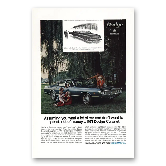 1970 Dodge Coronet Want a Lot of Car Vintage Magazine Print Ad