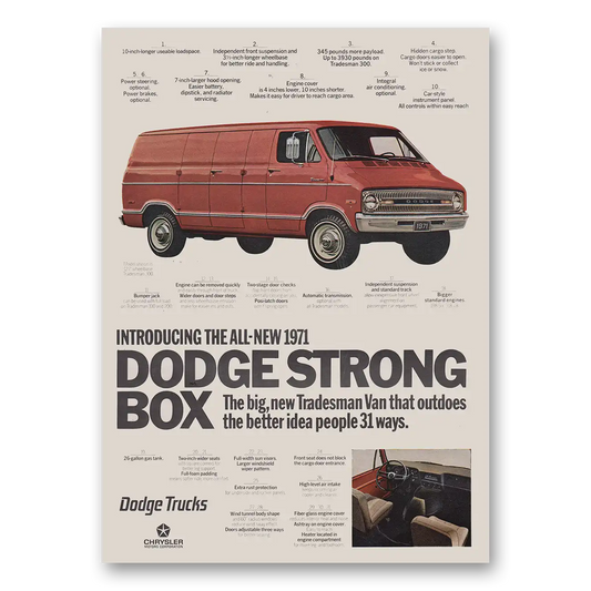 1970 Dodge Trucks Strong Box Van Tradesman Van Vintage Magazine Print Ad