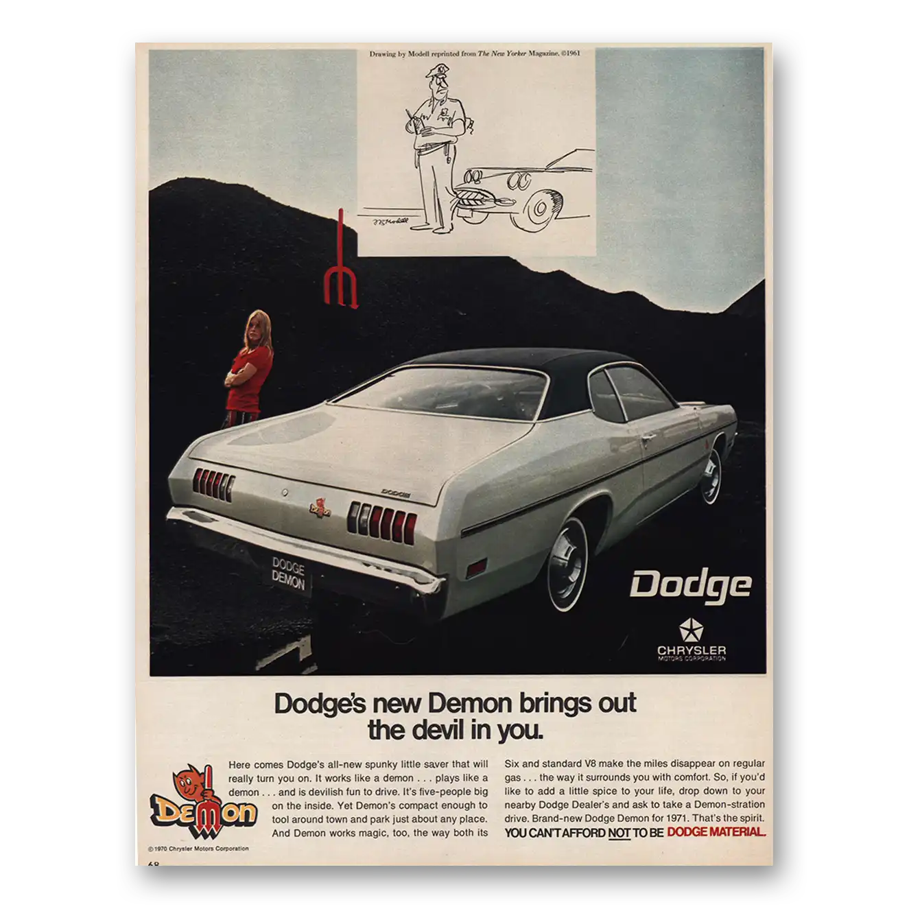 1971 Dodge Demon Brings Out the Devil In You Vintage Magazine Print Ad