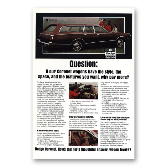 1971 Dodge Coronet Question Vintage Magazine Print Ad