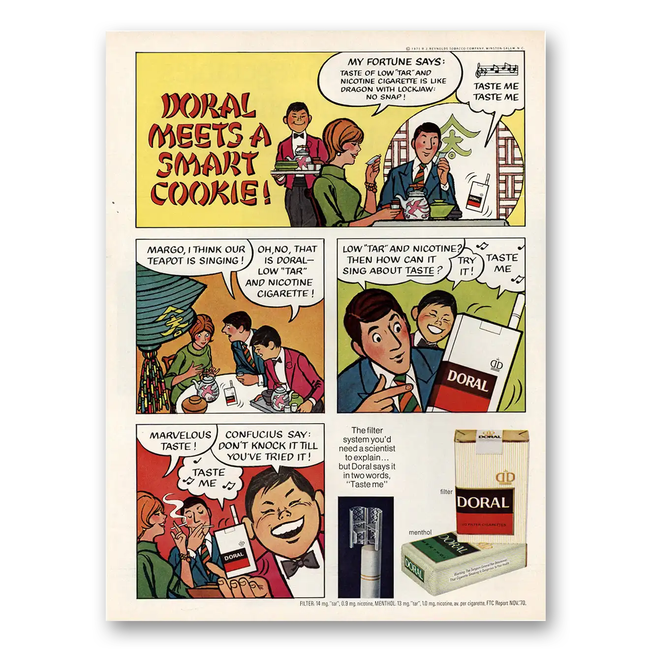 1971 Doral Cigarettes Meets a Smart Cookie Vintage Magazine Print Ad