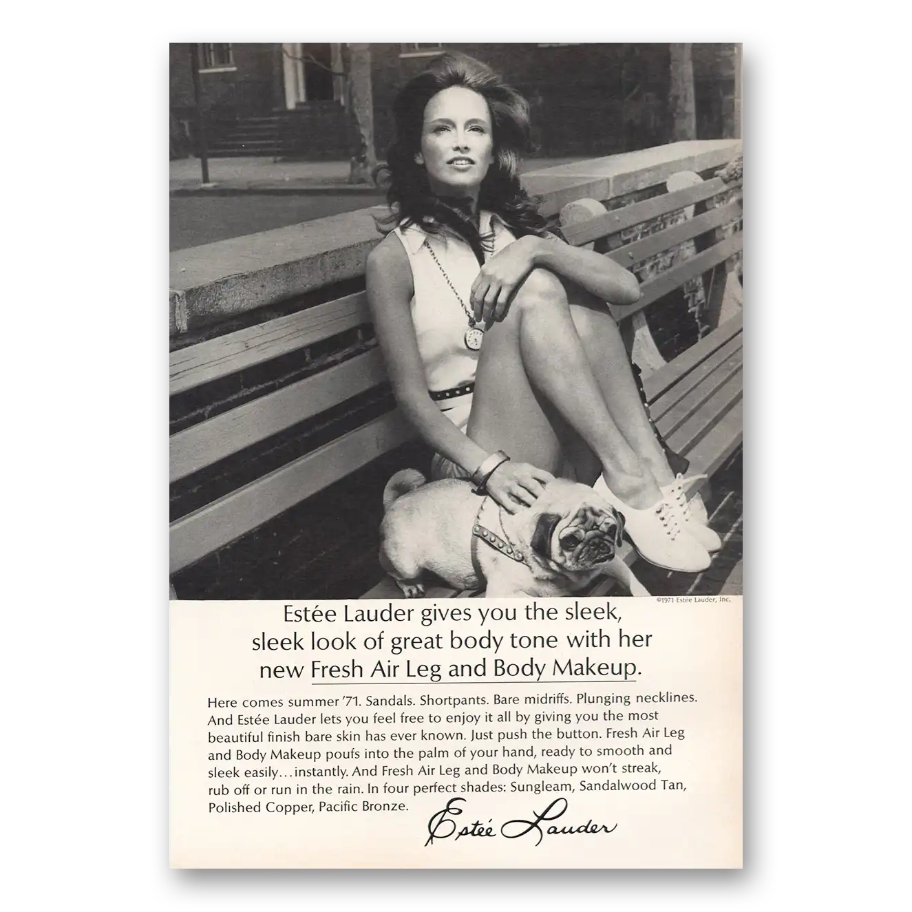 1971 Estee Lauder Fresh Air Leg and Body Makeup Vintage Magazine Print Ad