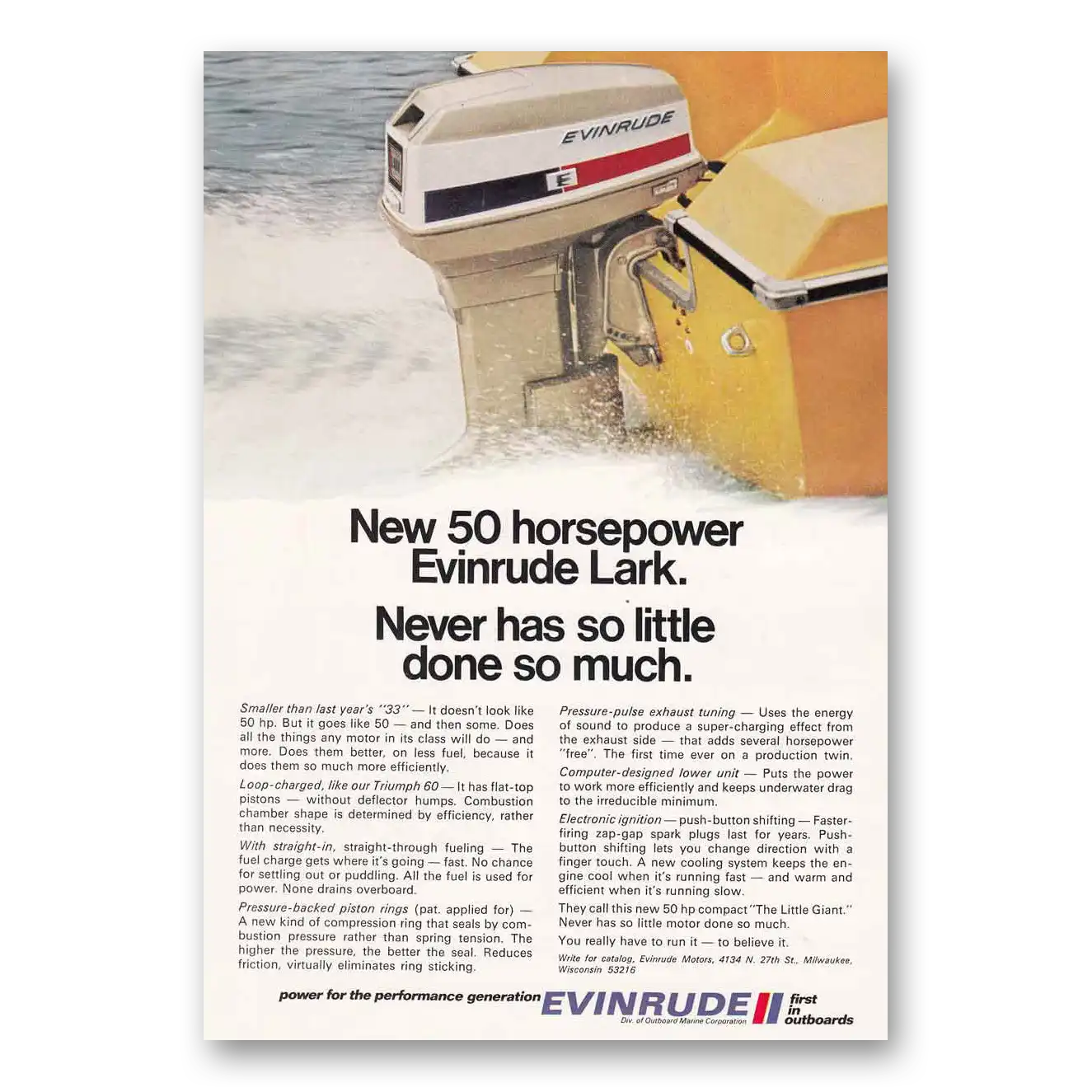 1971 Evinrude Never Has So Little Done So Much Vintage Magazine Print Ad