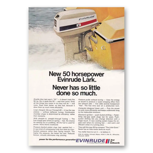 1971 Evinrude Never Has So Little Done So Much Vintage Magazine Print Ad