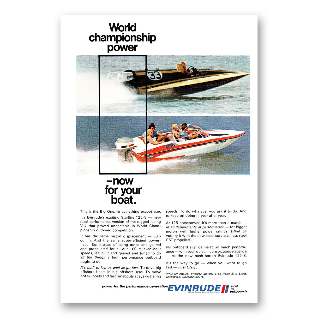 1971 Evinrude World Championship Power Vintage Magazine Print Ad