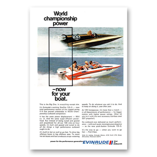 1971 Evinrude World Championship Power Vintage Magazine Print Ad