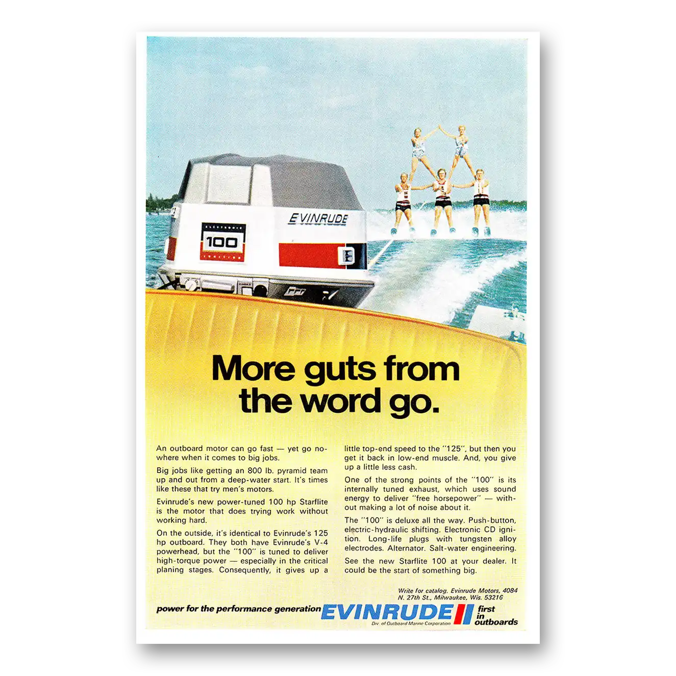 1971 Evinrude More Guts From the Word Go Vintage Magazine Print Ad